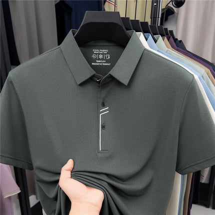Men's Business Style Polo Shirt Cool Fabric Wrinkle Resistant Short Sleeve Top For Office Work