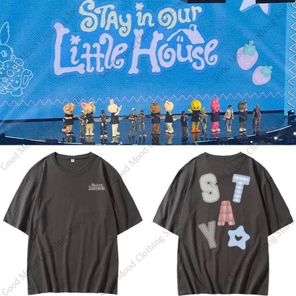 Cotton T Shirt STAY In Our Little House T-shirt Kpop Star Same Letter Print Tops Summer High Quality Short Sleeve Tee Fan Gift