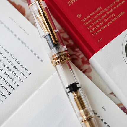 Smooth MAJOHN P140 NO.8 F/M Nib Acrylic Piston Huge Transparent Fountain Pen Ebonite Feed Large Capacity Ink Writing Luxury Pen