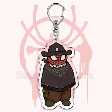 Cute Spider Punk Cat Warrior Key Chain Key Ring Invincible Superhero Keychains Keyring Pendant for Bag Man Women Jewelry Gifts