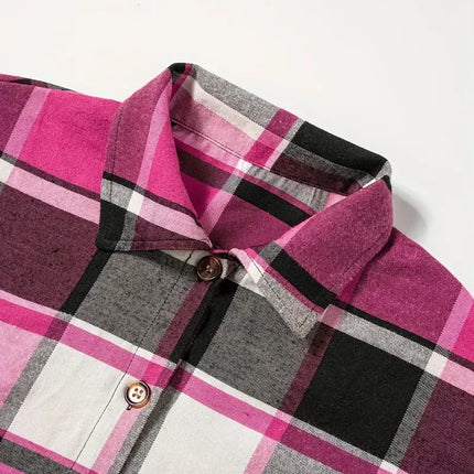 Plus Size 1XL-5XL Women's Casual Plaid Shirt Classic Button-Up Collar Long Sleeves Blouse Ladies Casual Commuting Shirt