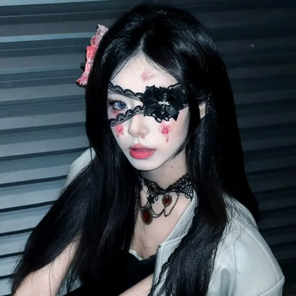 1/2Pcs Halloween Sweet Cool Punk Cross Eye Mask Lolita Dark Gothic Style Lace Bow Cosplay Accessories Women Bowknot Eye Mask