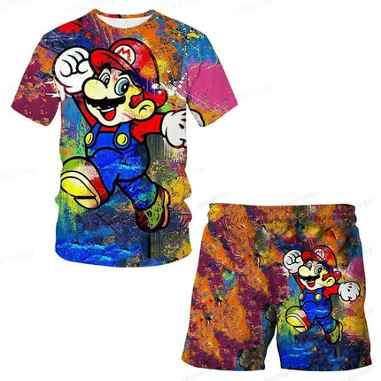 2026 Super Mario Boys 3D T-shirt Set Boys and Girls Cute Summer Top + Shorts Children's Short-Sleeve Birthday Gift Boys Clothes