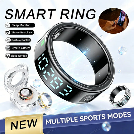 2026 New Smart Ring Display Screen Gestures Brush Video 5ATM Waterproof Remote Camera Blood Pressure Monitoring For Men Women