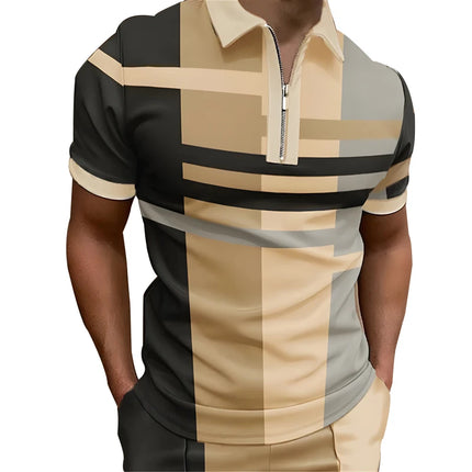 Spring Summer Men's Casual Short Sleeve Business Polo Shirt Men's Clothes Zipper Polo Shirt Men's Color Block Golf Polo Shirts