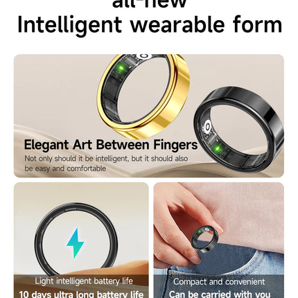 2026 New Smart Ring Heart Rate Blood Pressure Sleep Monitoring Motion Tracking IP68 Waterproof Men Women Smart Ring Holiday Gift