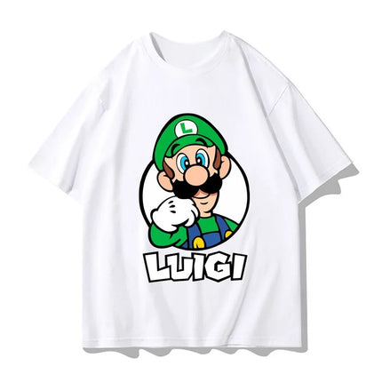Super Mario Luigi T-shirt Men and Women Summer Cotton Y2K Clothing Fashion Breathable Anime Fans Short Sleeve Tops Streetwear