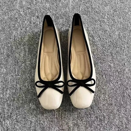 Women's Square Toe Bowknot Loafers Flat Shoes French Style Soft Sole Shallow Slip-Ons for Casual Office Comfortable Driving Shoe