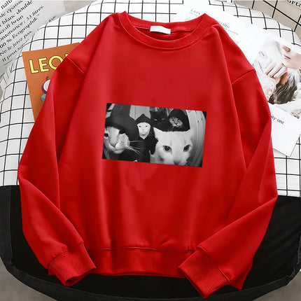 Streetwear Smoking Cat Hoodies Hip Hop Fleece Sweatshirt Soft Breathable O-Neck Pullover Casual Female Clothes