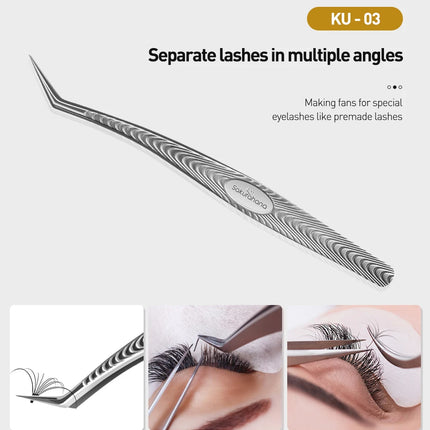 SAKURAHANA Anti-Static Eyelash Tweezers Professional High Precision Volume Extension Stainless Steel Anti-slip Makeup Tool