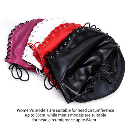 Leather Mask Full Face Double Layer Headgear Zip Head Hood Adjustable Lace-up Leather Bondage Masks Halloween Cosplay Party Mask