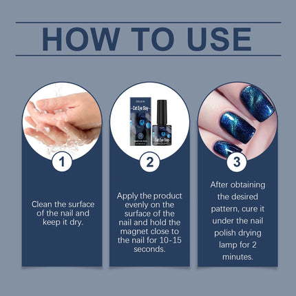 Blue-Black Cat Eye Nail Polish - Gentle Water-Based Formula, Long-Lasting Chip-Resistant, Quick-Drying,Transparent Jelly Shimmer