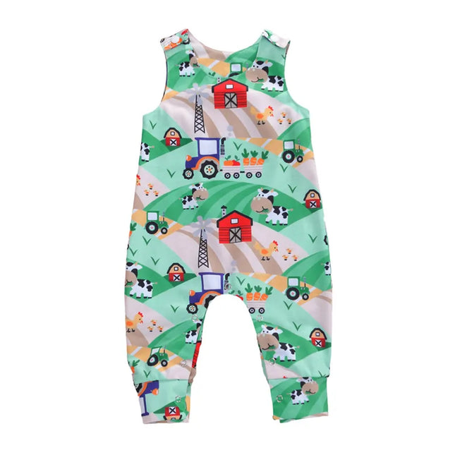 0-24months Baby Cartoon Patterns Jumpsuit Mermaid Zebra Tractor Alpaca Print Romper For Boys And Girl Summer Sleeveless Playsuit
