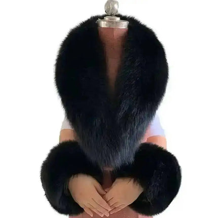 Winter Natural Fox Fur Scarf And Cuff Set Women Jacket Fur Collar Authentic Neck Warm Scarves Luxury Fluffy Fox Fur Shawl