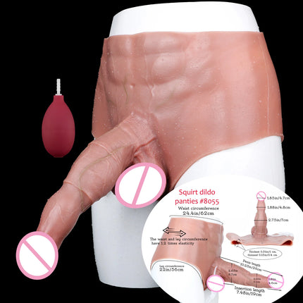 FAAK Silicone Squirt Dildo Panties Simulated Abdominal Muscles Underwear Ejaculation Realistic Penis sex Toys for Men Women