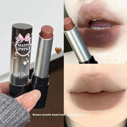 Moisturizing Velvet Matte Lipstick Mousse Long-lasting Waterproof Lightweight Natural Warm Brown Toned Lip Tint Makeup
