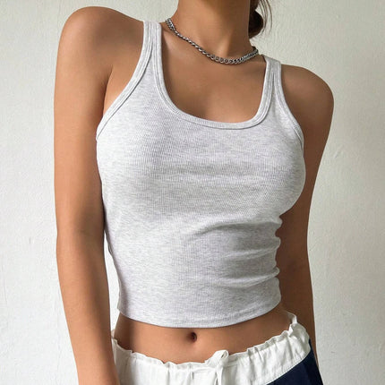 Solid Color Crop Fashion Street Women Square Collar Wide Straps Fitness Tank Top Camisole Breathable Cool Summer Tops  Female