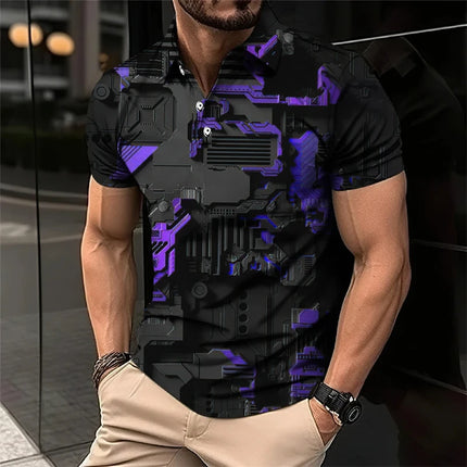 Mecha 3D Printed Short Sleeve Polo Shirts For Men Clothes Cool Tech Style Short Sleeve Fashion Techwear Sports Muscle POLO Shirt