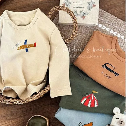 Boys Long Sleeve Tshirt Spring Autumn Cartoon Print Long Sleeve Tops Children Round Neck Bottoming Shirt Casual Pullover TShirt