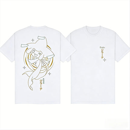 Bandai New Pokemon Mewtwo Ready To Fight Graffiti Print High Quality Mens Short Sleeve Parent-Child Loose Comfortable T-Shirt