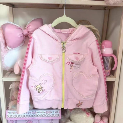Cute Japanese Printed Cardigan Women Y2K Fairy Grunge Ruffle Patchwork Outerwear Sweet Lolita Harajuku Style Daily Casual Outfit
