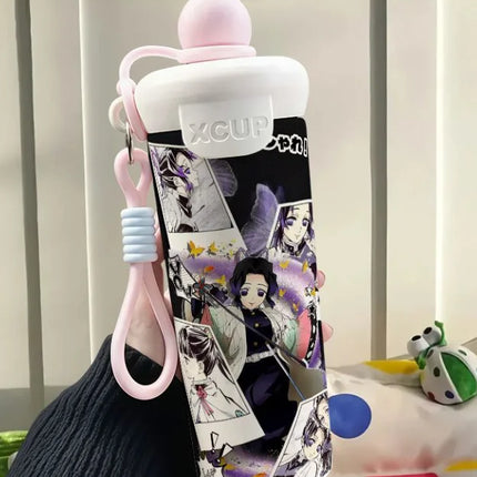 Demon Slayer Stainless Steel Insulated Cup Cute Fashion Cartoon Floating Ball Straw Thermos Portable Coffee Cup Gift for Friends