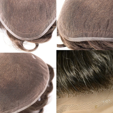 10x8inch Men's Toupee French Lace Hair System Indian Remy Hair Breathable Full Lace Hair Replacement Hairpiece