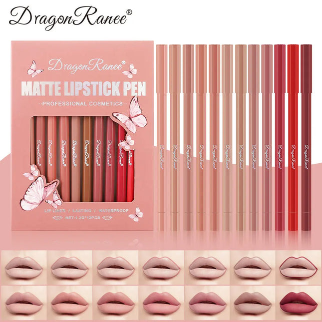 12-Piece Lip Liner Set Velvet Matte Waterproof and Sweat-Proof Non-Fading Lipstick Autumn and Winter Whitening Complexion Long-Lasting Lip Liner
