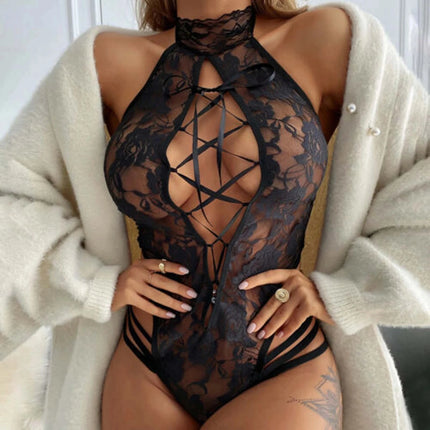 Sexy Lingerie Women Hot Sexy Fashion Lingerie Lace Hollow Out V neck Backless Bodysuit Open Bra Lace