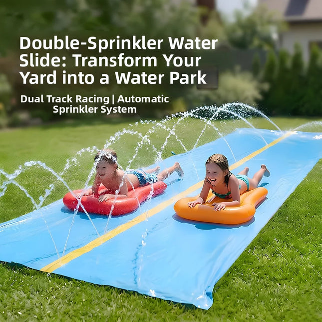 Extra Long Double Lane Inflatable Water Slide 2 Person Large Size Outdoor Backyard Pool Summer Water Play Toy for Family