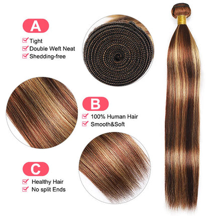 Highlight Human Hair Bundles 10A P4/27 Brazilian Raw Hair Weave Bundles Honey Blonde Straight Human Hair Bundles Hair Extensions