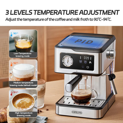 Cafelffe Espresso Coffee Machines Stainless Steel with Milk Frother Steam Wand Semi-Automatic Cappuccino Maker 20Bar Cafetera