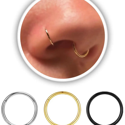 Men Women 316L Surgical Steel Hinged Nose Rings Hoop for Nostril Septum Cartilage Helix Daith Tragus Rook Conch Lip Ear Lobe