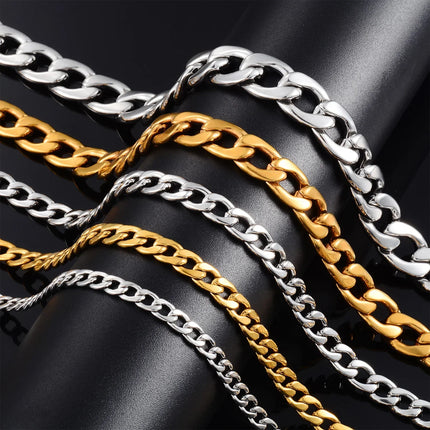 LUXUKISSKIDS Men's Chain Stainless Steel Necklace for Women Curb Chain Figaro Punk Cuban Link Choker Goth Silver Color Wholesale