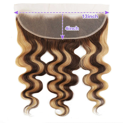 Body Wave Highlight 360 Lace Frontal Only Ombre Brown Honey Blonde 2x6 4x4 5x5 13x4 Lace Closure P4/27# Human Hair Extensions