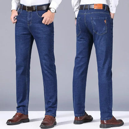 Men  Comfortable Soft Business Fashion Straight Casual Denim Trousers Male Brand Clothing Light Luxury Stretch Slim Fit Pants