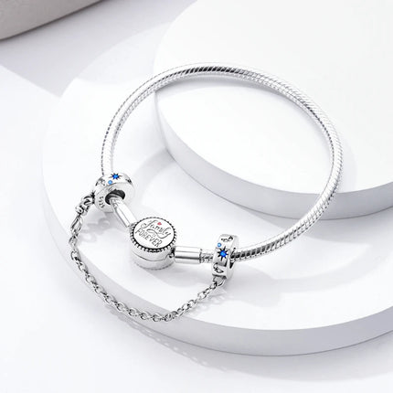 Sparkling Clear Silver Safety Chain 925 Sterling Silver Safety Chain Charm Beads Fit Original Bangle Bracelet DIY Jewelry