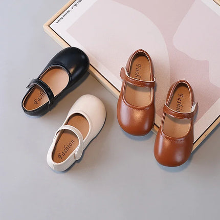 Girls Black Leather Shoes for Wedding Party Back To School Flats Kids Mary Janes Simple Classic Soft Anti-skid Kids Casual Shoes