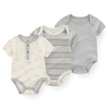 Kiddiezoom 3 Pcs Summer Fashion Cartoon Baby Boy Girl Bodysuits Soft Newborn Onesies Clothing