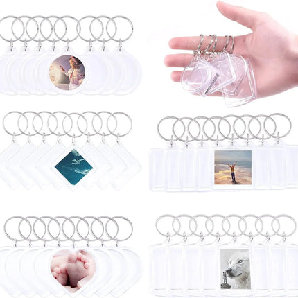 1/20Pcs Blank Acrylic Picture Keychain DIY Clear Insert Photo Split Key Ring Frame Key Chains Couple Anniversary Graduation Gift