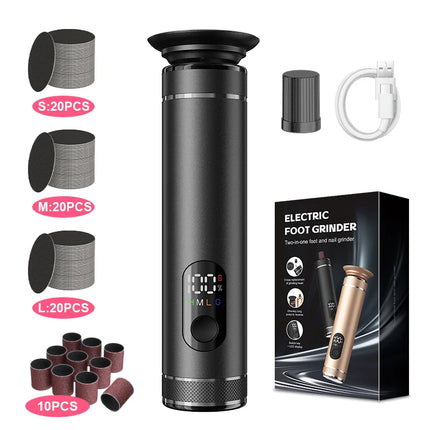 Aluminum Alloy  2 in 1 ElectricFoot Callus Remover with 60pcs Sandpaper Discs, Adjustable Foot File Nail Polisher With Gift Box