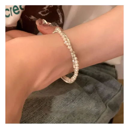 925 Sterling Silver Bracelet Double Layer Pearl Bracelet for Women Girl Vintage Luxury Design Bead Korean Jewelry Charm Bracelet