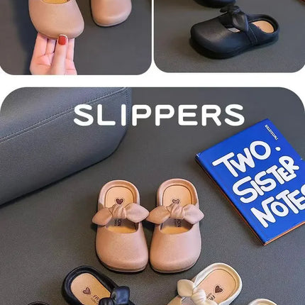Children Slippers Children's Cute Bao Toe Shoes Wear Flat House Bow-tie Shoes Girls Shoes Slippers Kids House Slippers