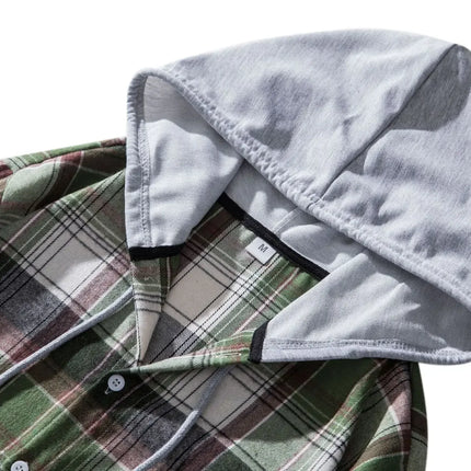 Autumn Hot Sale Of The Season Men's Plaid Hooded Casual Shirt Independent Station Cross-Border Checkered Hoodie Style Floral Patchwork