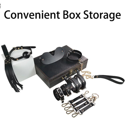 BDSM Erotic Restraint Toy Box Set 9-Piece Bondage Kit  Couples Blindfold Spanking Slave Roleplay Sex Game Portable Props