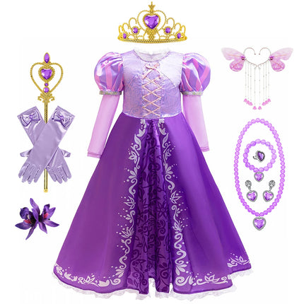 Rapunzel Cosplay Princess Dress Kids Halloween Disguise Long Sleeves Costumes Girls Birthday Carnival Party Outfits