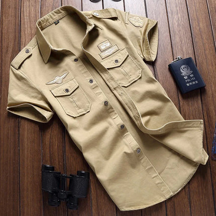 2025 New  Military Shirt Men Long Sleeve Casual Dress Shirt Male Cargo Work Shirts With Embroidery 115