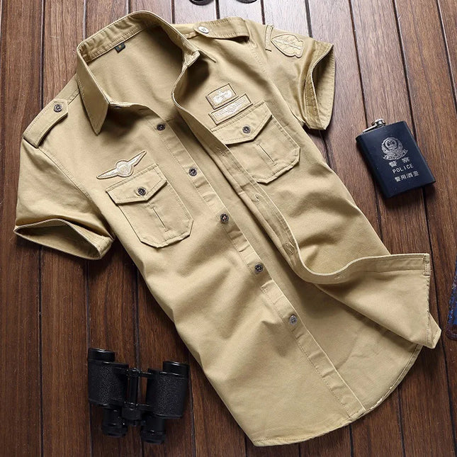 2025 New  Military Shirt Men Long Sleeve Casual Dress Shirt Male Cargo Work Shirts With Embroidery 115