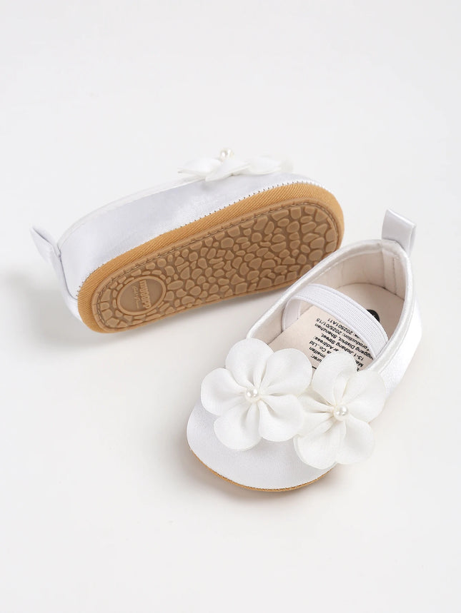 Baby girl shoes, princess children's shoes, soft soled anti slip pearl flower dress, children's shoes, first step 0-18M