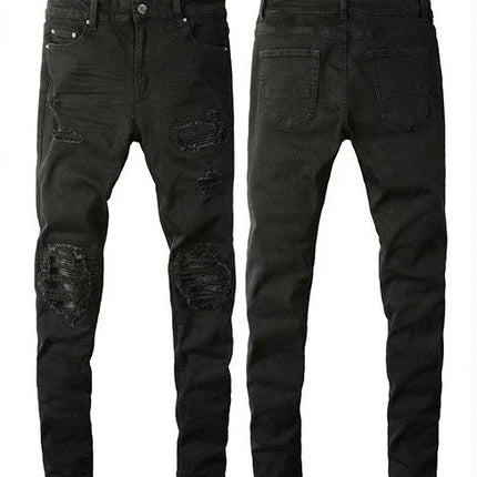 Skinny Hole Jeans for Men Vintage Pencil Pants Straight Ankle Length Trousers Washed Distressed Denims 2024 Autumn Streetwear